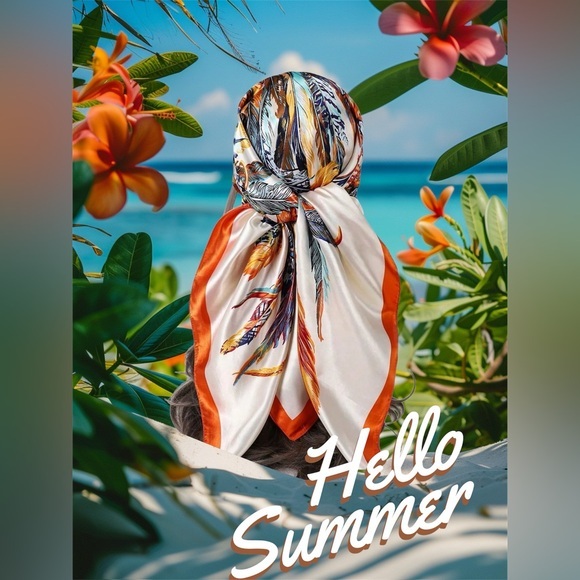 Quiet Luxury Boutique Accessories - ✨NEW Tropical Feather Print silk like Scarf